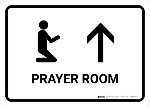 Prayer Room With Up Arrow White Landscape - Wall Sign