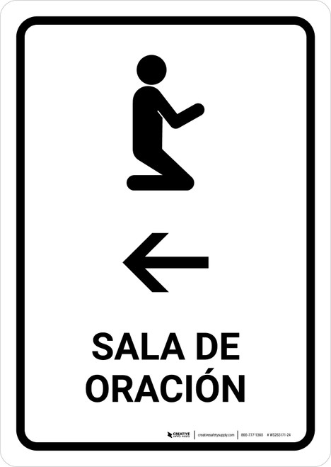 Prayer Room With Left Arrow White Spanish Portrait - Wall Sign