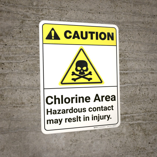 Caution Chlorine Area Hazardous ANSI Wall Sign