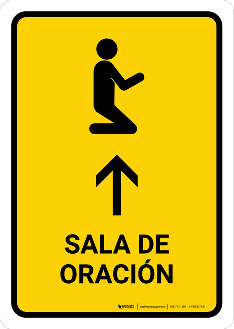 Prayer Room With Up Arrow Yellow Spanish Portrait - Wall Sign