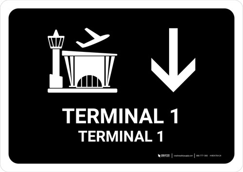 Terminal 1 With Down Arrow Black Bilingual Spanish Landscape - Wall Sign