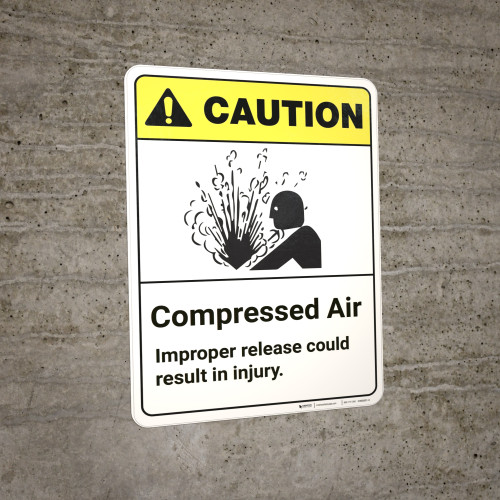 Caution Compressed Air ANSI Vertical Wall Sign