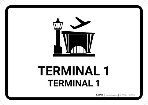 Terminal 1 White Bilingual Landscape - Wall Sign