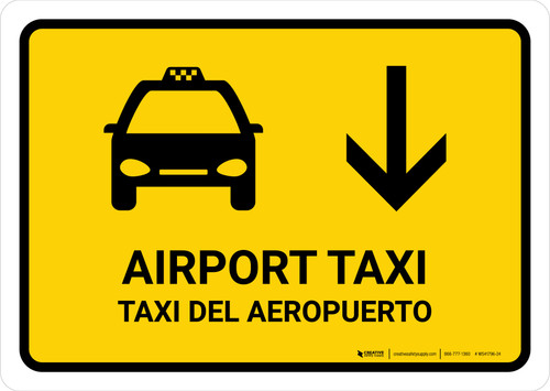Airport Taxi With Down Arrow Yellow Bilingual Landscape - Wall Sign
