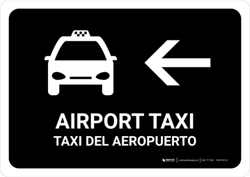 Airport Taxi With Left Arrow Black Bilingual Spanish Landscape - Wall Sign