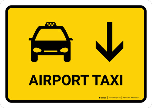 Airport Taxi With Down Arrow Yellow Landscape - Wall Sign