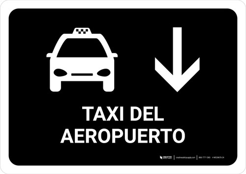 Airport Taxi With Down Arrow Black Spanish Landscape - Wall Sign