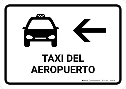 Airport Taxi With Left Arrow White Spanish Landscape - Wall Sign
