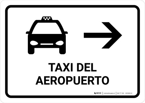 Airport Taxi With Right Arrow White Spanish Landscape - Wall Sign