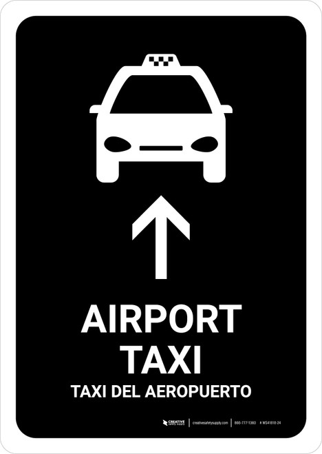 Airport Taxi With Up Arrow Black Bilingual Spanish Portrait - Wall Sign