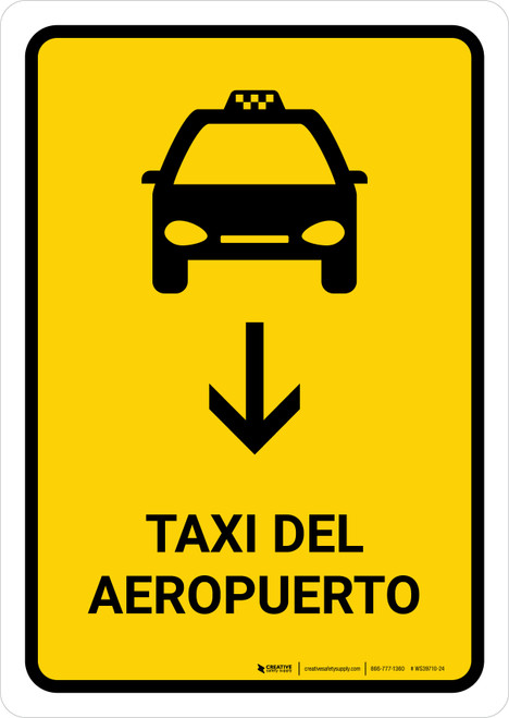 Airport Taxi With Down Arrow Yellow Spanish Portrait - Wall Sign