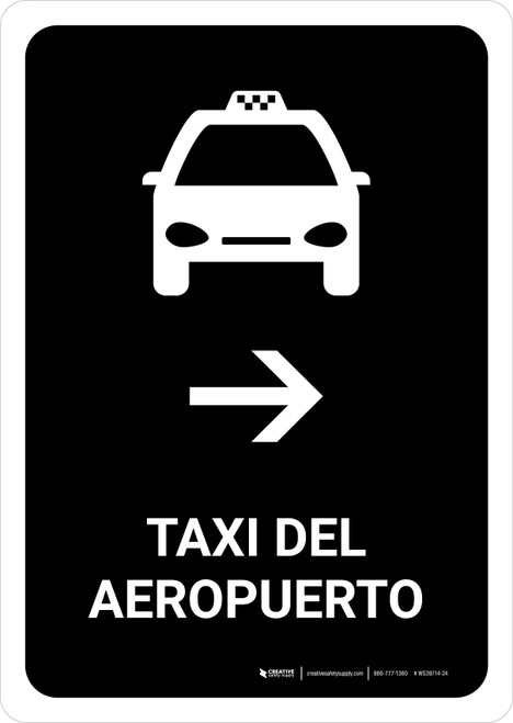 Airport Taxi With Right Arrow Black Spanish Portrait - Wall Sign