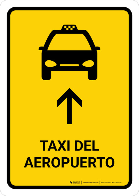 Airport Taxi With Up Arrow Yellow Spanish Portrait - Wall Sign
