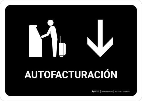 Auto Check In With Down Arrow Black Spanish Landscape - Wall Sign