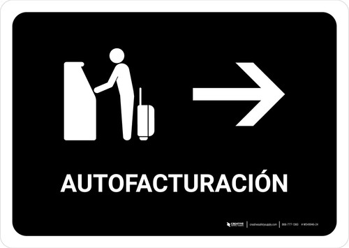 Auto Check In With Right Arrow Black Spanish Landscape - Wall Sign