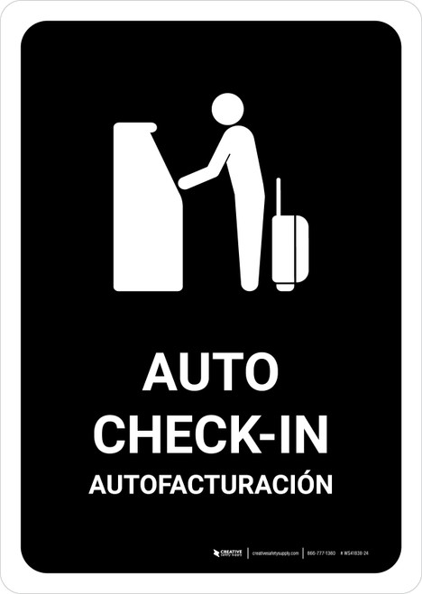Auto Check In Black Bilingual Spanish Portrait - Wall Sign