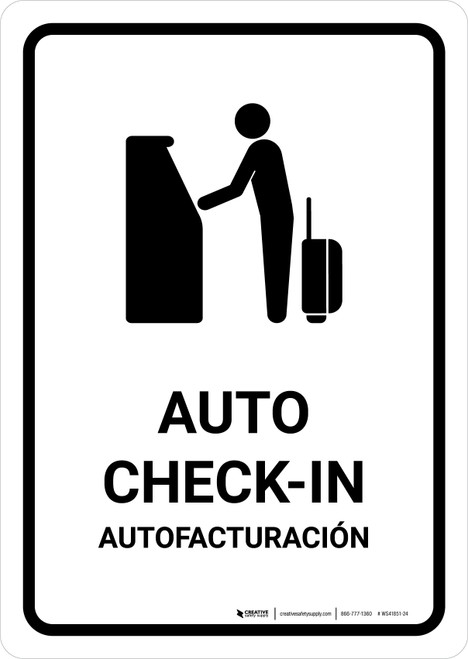 Auto Check In White Bilingual Spanish Portrait - Wall Sign