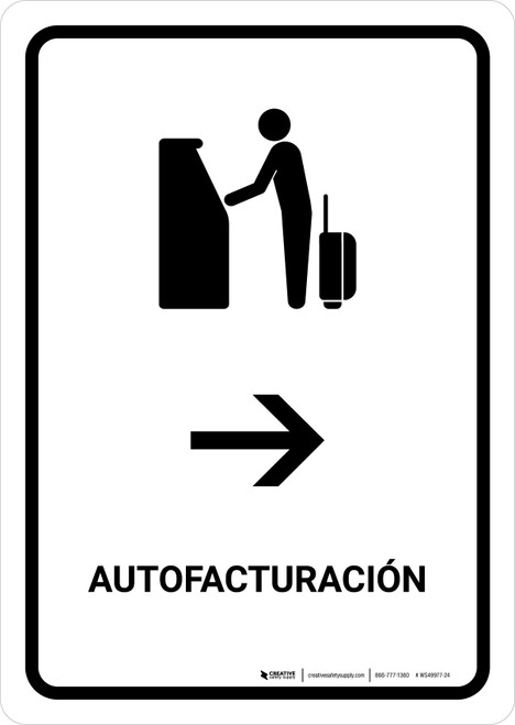 Auto Check In With Right Arrow White Spanish Portrait - Wall Sign