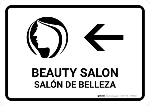 Beauty Salon With Left Arrow White Bilingual Spanish Landscape - Wall Sign