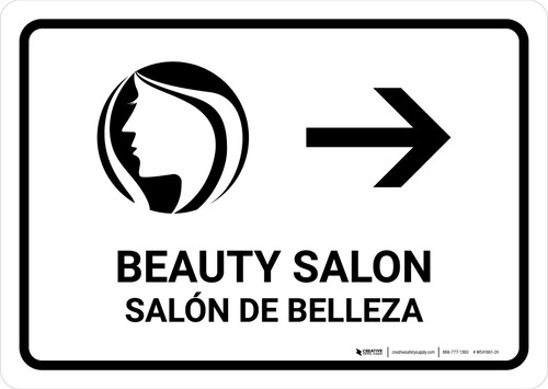 Beauty Salon With Right Arrow White Bilingual Spanish Landscape - Wall Sign