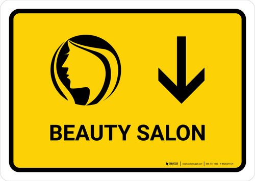 Beauty Salon With Down Arrow Yellow Landscape - Wall Sign