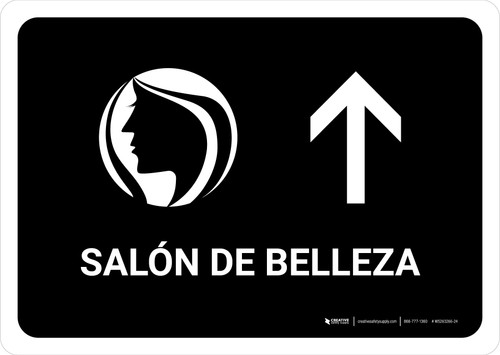 Beauty Salon With Up Arrow Black Spanish Landscape - Wall Sign