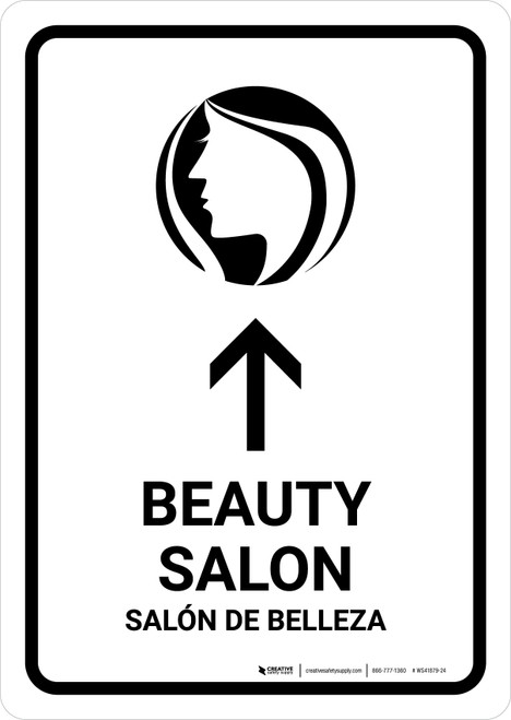 Beauty Salon With Up Arrow White Bilingual Spanish Portrait - Wall Sign