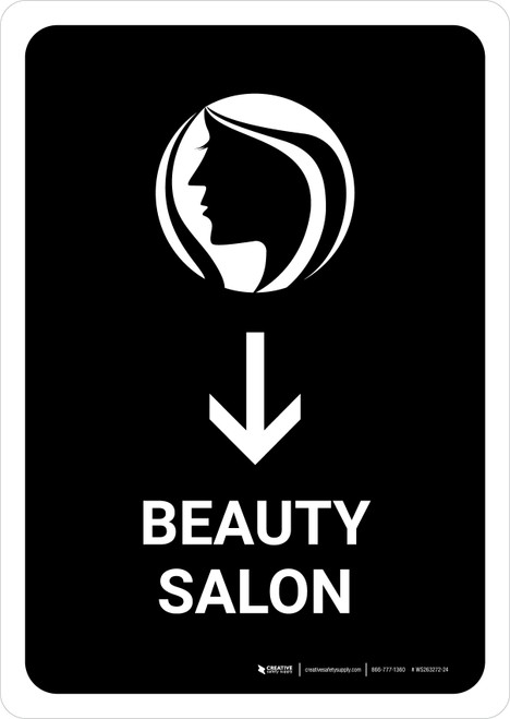 Beauty Salon With Down Arrow Black Portrait - Wall Sign