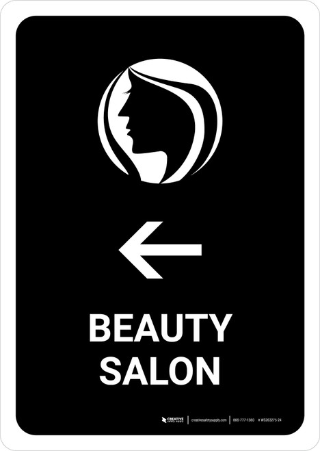 Beauty Salon With Left Arrow Black Portrait - Wall Sign