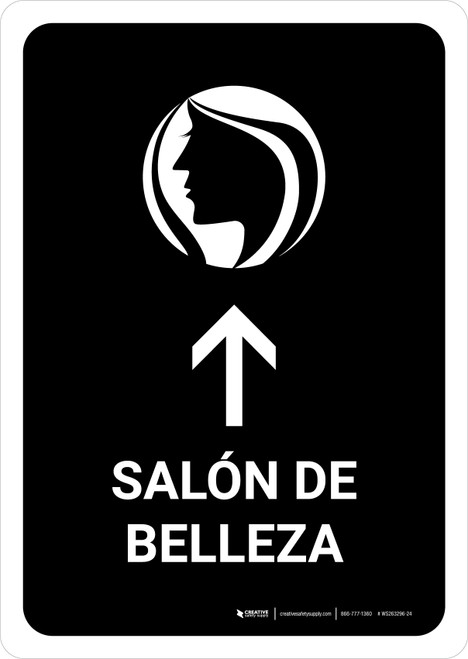 Beauty Salon With Up Arrow Black Spanish Portrait - Wall Sign
