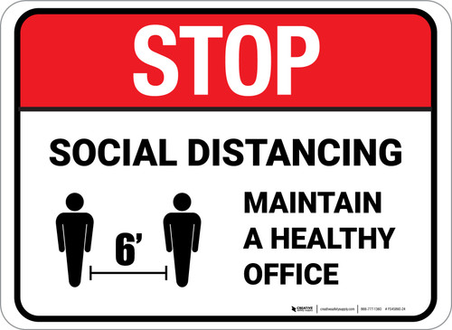 Stop: Social Distancing Maintain A Healthy Office Rectangular - Floor Sign