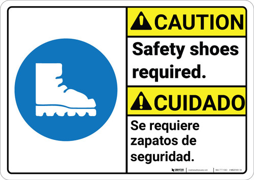 Caution: Safety Shoes Required Caution Bilingual Spanish Sign - Wall Sign