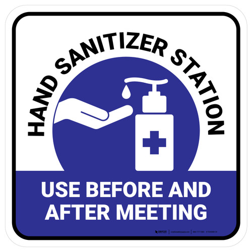 Hand Sanitizer Station - Use Before And After Meeting Purple Square - Floor Sign