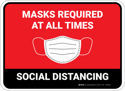 Social Distancing Masks Required At All Times Red Rectangle - Floor Sign
