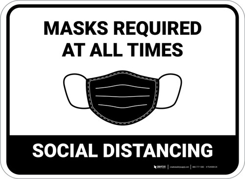 Social Distancing Masks Required At All Times White Rectangle - Floor Sign