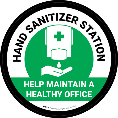 Help Maintain A Healthy Office Hand Sanitizer Green Circular - Floor Sign