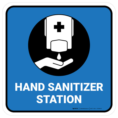 Hand Sanitizer Station Blue Square - Floor Sign