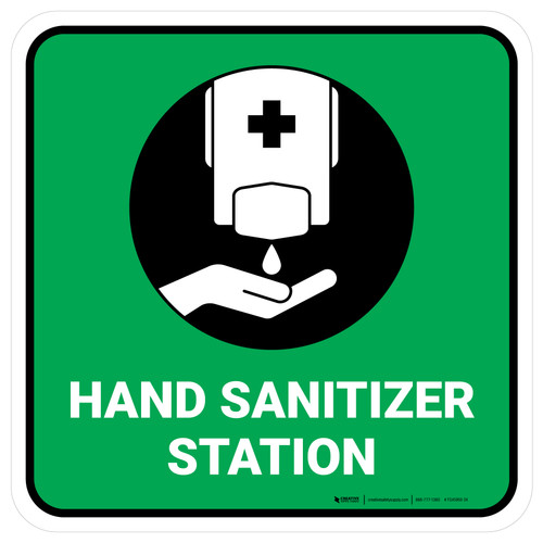 Hand Sanitizer Station Green Square - Floor Sign