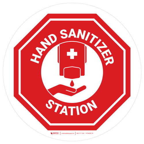 Stop Hand Sanitizer Station White Circular - Floor Sign