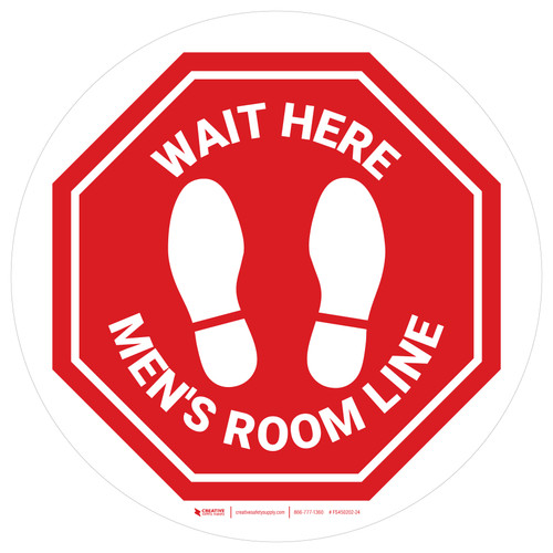 Stop - Wait Here - Men Room Line White Circle - Floor Sign