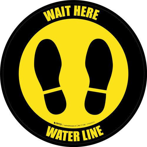 Yellow/Black Wait Here - Water Line Circular - Floor Sign