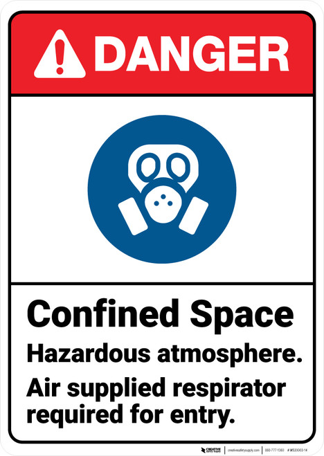 Danger: Confined Space Hazardous Respirator Required ANSI - Wall Sign