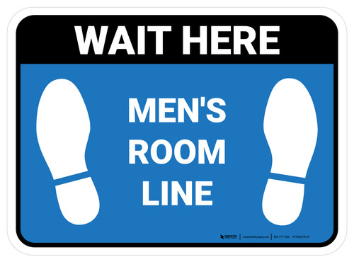 Wait Here: Men Room Line Blue Rectangle - Floor Sign