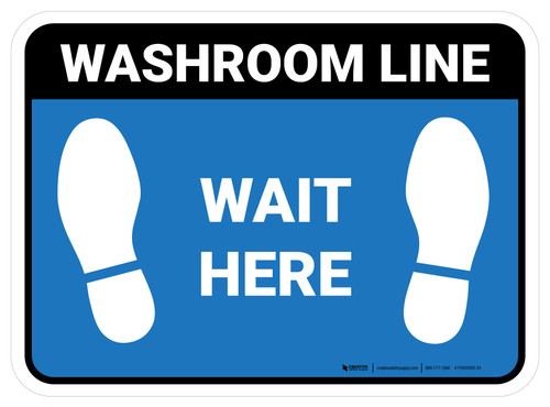 Wait Here: Washroom Line Blue Rectangle - Floor Sign