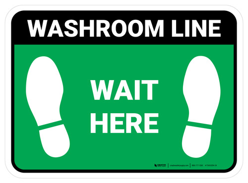Wait Here: Washroom Line Green Rectangle - Floor Sign
