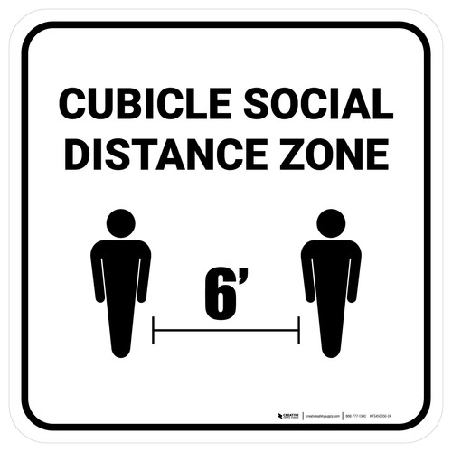 Cubicle Social Distance Zone White Square - Floor Sign