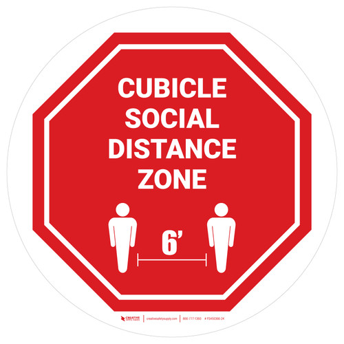 Cubicle Social Distance Zone White Stop Sign Circle - Floor Sign