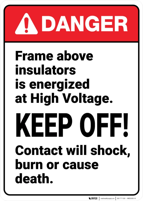 Danger: Frame Above Insulators Is Energized At High Voltage ANSI - Wall Sign