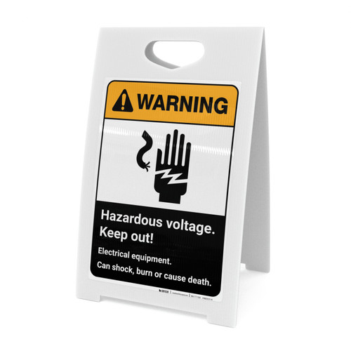 Warning: Hazardous Voltage Keep Out Electrical Equipment with Graphic Portrait ANSI - A-Frame Sign