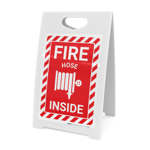 Fire Hose Inside Sign with Icon and Hazard Border Portrait - A-Frame Sign